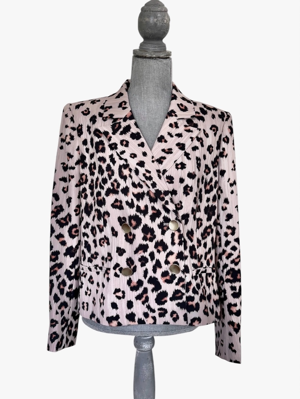 L'AGENCE Pink and Black Leopard-Print Double-Breasted Blazer